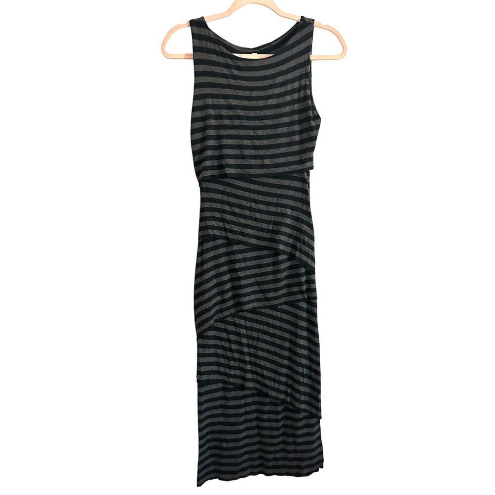 Bailey 44 ANTHROPOLOGIE Striped Tiered Column Bandage Dress Black Gray Sz Small